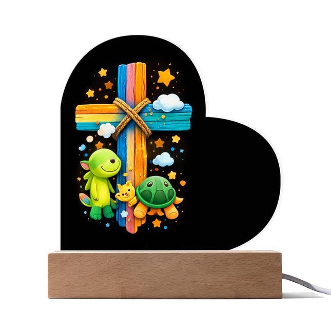 Rainbow Cross Turtle | Christian Heart Acrylic Plaque | Gift for Kids