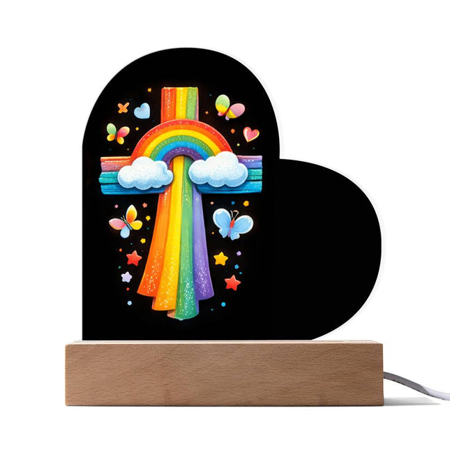 Rainbow Cross Butterfly | Christian Heart Acrylic Plaque | Gift for Kids