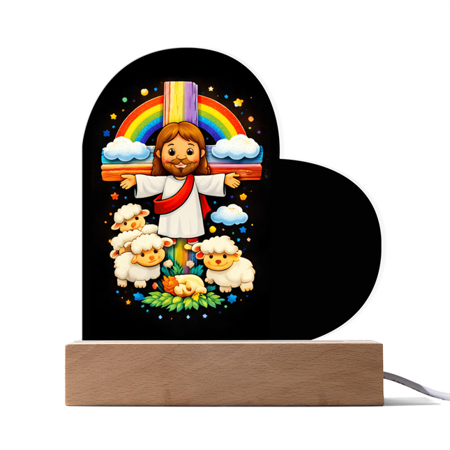 Jesus And Little Lambs | Christian Heart Acrylic Plaque | Gift for Kids