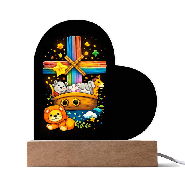 Rainbow Cross Noahs Ark | Christian Heart Acrylic Plaque | Gift for Kids
