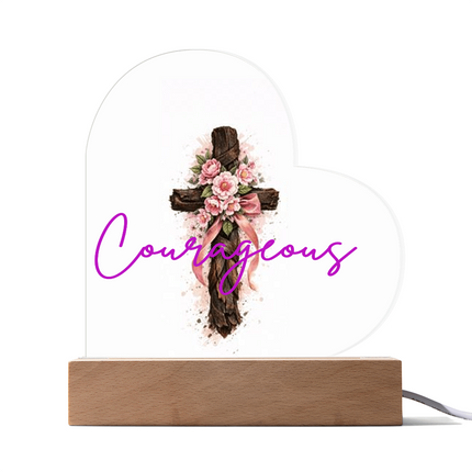 Courageous Heart Cross Heart Acrylic Plaque – Christian Gift for Women