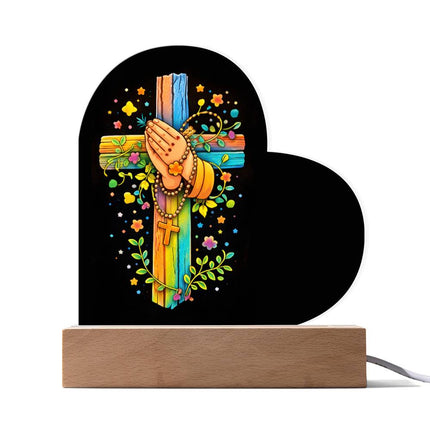 Rainbow Cross Praying Hands | Christian Heart Acrylic Plaque | Gift for Kids