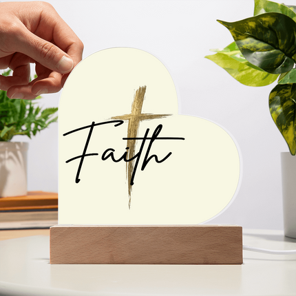 Faith Cross Gold Heart Acrylic Plaque | Christian Gift for Her