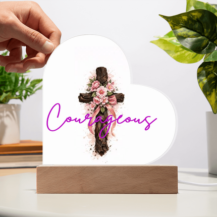 Courageous Heart Cross Heart Acrylic Plaque – Christian Gift for Women