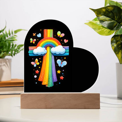 Rainbow Cross Butterfly | Christian Heart Acrylic Plaque | Gift for Kids