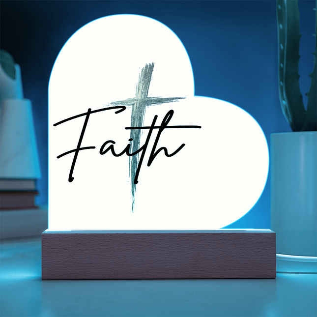Faith Cross Gold Heart Acrylic Plaque | Christian Gift for Her