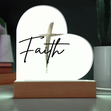 Faith Cross Gold Heart Acrylic Plaque | Christian Gift for Her
