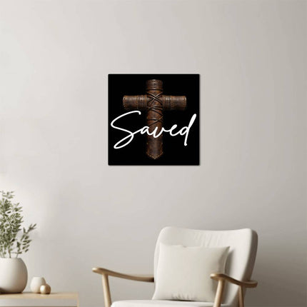 Saved Cross High Gloss Metal Print – Christian Gift for Men