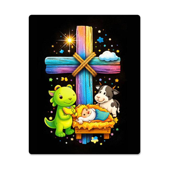 Rainbow Cross Frog And Cow | Christian High Gloss Metal Art Print | Gift for Kids
