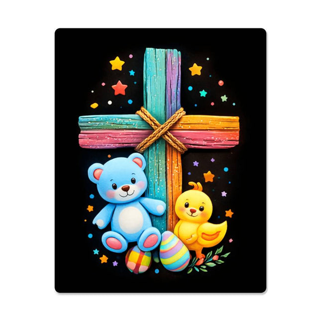 Rainbow Cross Teddy Bear | Christian High Gloss Metal Art Print | Gift for Kids