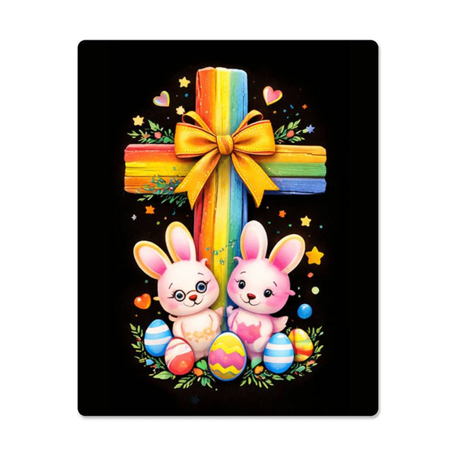 Rainbow Cross Bunnies | Christian High Gloss Metal Art Print | Gift for Kids