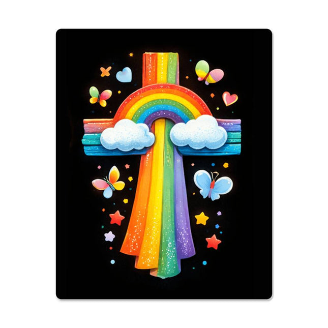 Rainbow Cross Butterfly | Christian High Gloss Metal Art Print | Gift for Kids