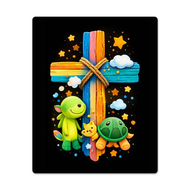 Rainbow Cross Turtle | Christian High Gloss Metal Art Print | Gift for Kids