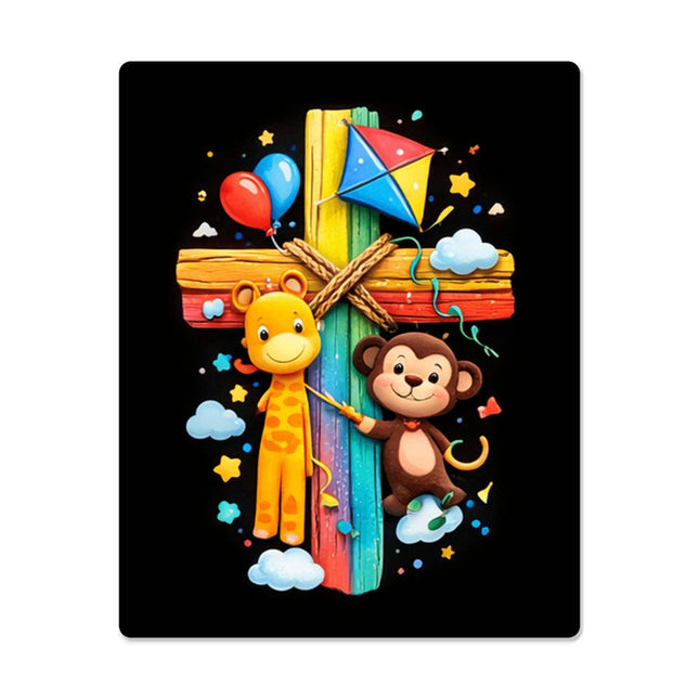 Rainbow Cross Jungle Animals | Christian High Gloss Metal Art Print | Gift for Kids