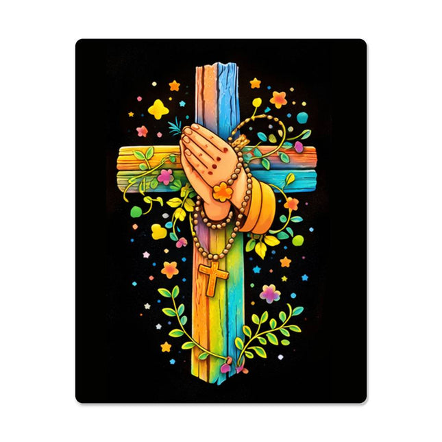 Rainbow Cross Praying Hands | Christian High Gloss Metal Art Print | Gift for Kids