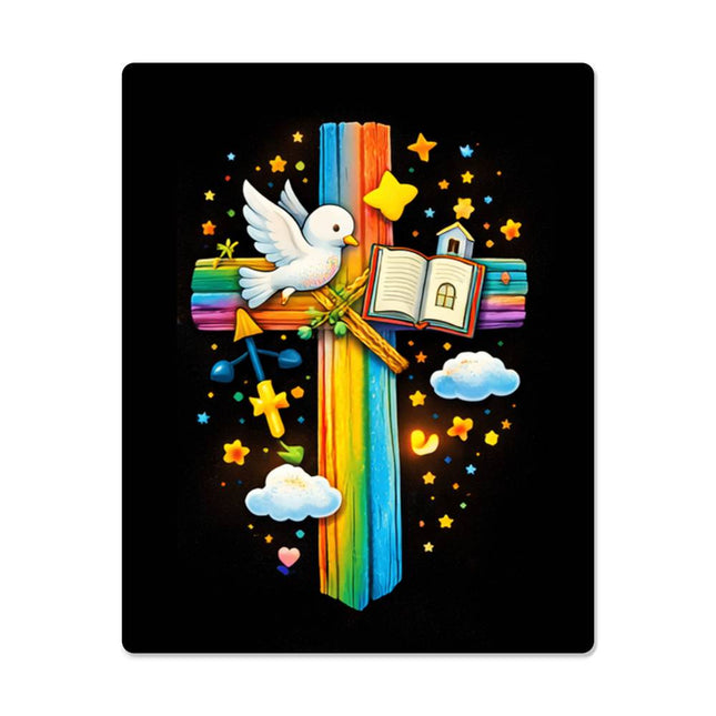 Rainbow Cross Open Bible | Christian High Gloss Metal Art Print | Gift for Kids