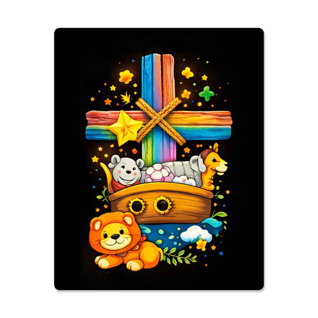 Rainbow Cross Noahs Ark | Christian High Gloss Metal Art Print | Gift for Kids