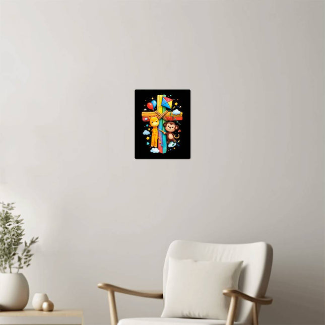 Rainbow Cross Jungle Animals | Christian High Gloss Metal Art Print | Gift for Kids