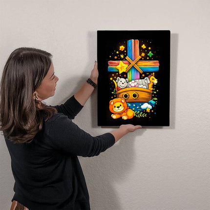 Rainbow Cross Noahs Ark | Christian High Gloss Metal Art Print | Gift for Kids