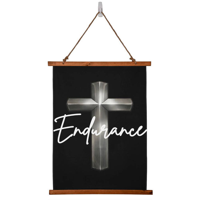 Endurance Cross Wood-Framed Wall Tapestry (Vertical) – Christian Gift for Men