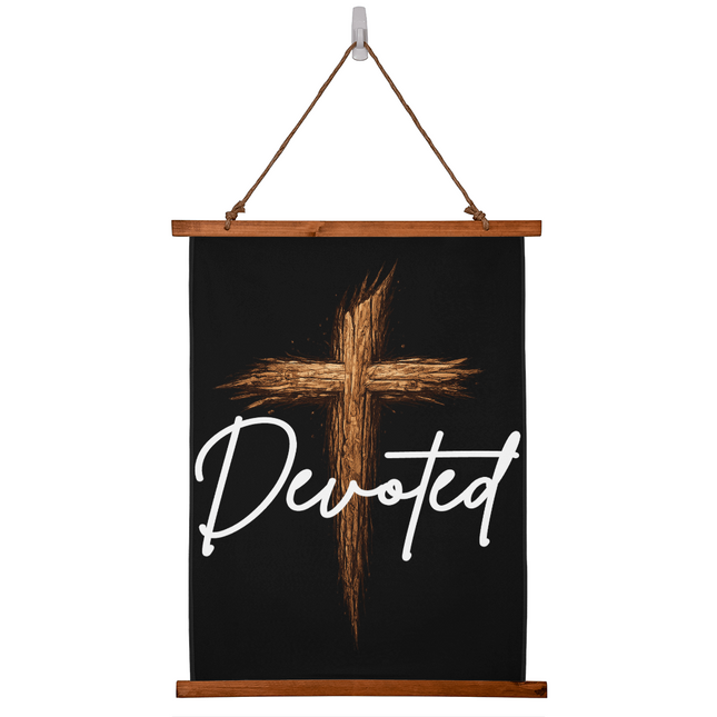 Devoted Cross Wood-Framed Wall Tapestry (Vertical) – Christian Gift for Men