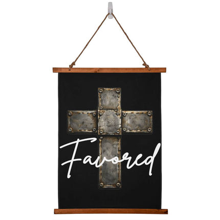 Favored Cross Wood-Framed Wall Tapestry (Vertical) – Christian Gift for Men