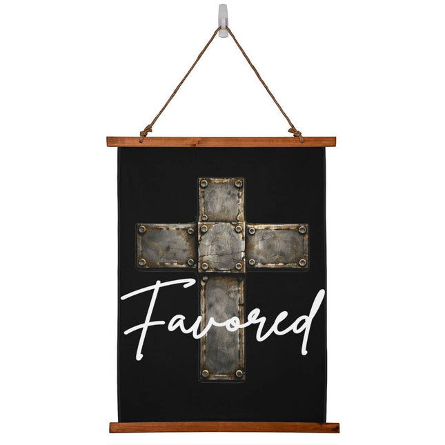 Favored Cross Wood-Framed Wall Tapestry (Vertical) – Christian Gift for Men