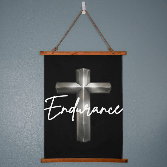 Endurance Cross Wood-Framed Wall Tapestry (Vertical) – Christian Gift for Men