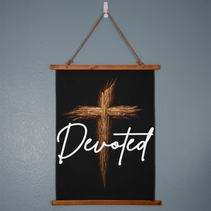 Devoted Cross Wood-Framed Wall Tapestry (Vertical) – Christian Gift for Men