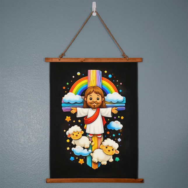 Jesus & Little Lambs Wall Tapestry – Christian Gift for Kids