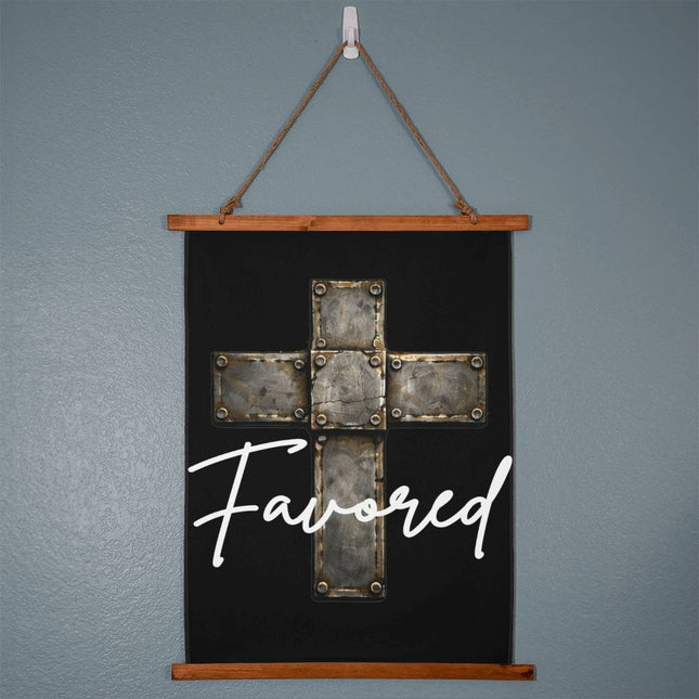Favored Cross Wood-Framed Wall Tapestry (Vertical) – Christian Gift for Men
