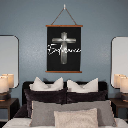 Endurance Cross Wood-Framed Wall Tapestry (Vertical) – Christian Gift for Men
