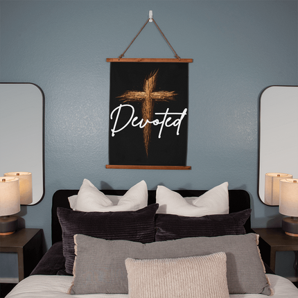 Devoted Cross Wood-Framed Wall Tapestry (Vertical) – Christian Gift for Men