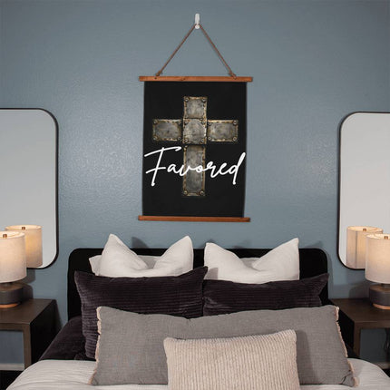 Favored Cross Wood-Framed Wall Tapestry (Vertical) – Christian Gift for Men