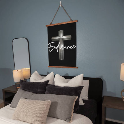 Endurance Cross Wood-Framed Wall Tapestry (Vertical) – Christian Gift for Men