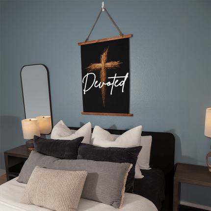 Devoted Cross Wood-Framed Wall Tapestry (Vertical) – Christian Gift for Men