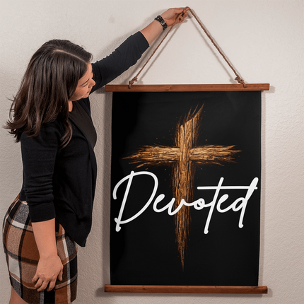 Devoted Cross Wood-Framed Wall Tapestry (Vertical) – Christian Gift for Men