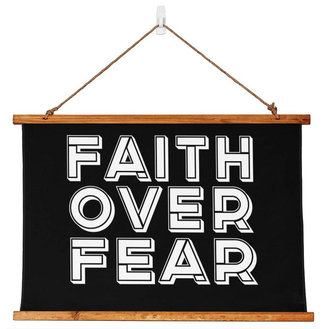 Faith Over Fear Wood Framed Wall Tapestry | Black | 36x26 Horizontal