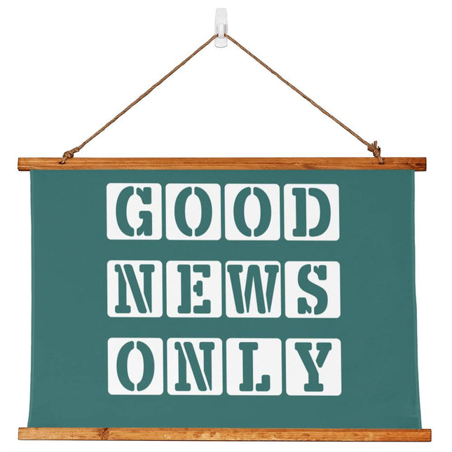 Good News Only Wood Framed Wall Tapestry | Deep Teal | 36x26 Horizontal