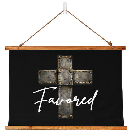 Favored Cross Wood-Framed Wall Tapestry (Horizontal) – Christian Gift for Men