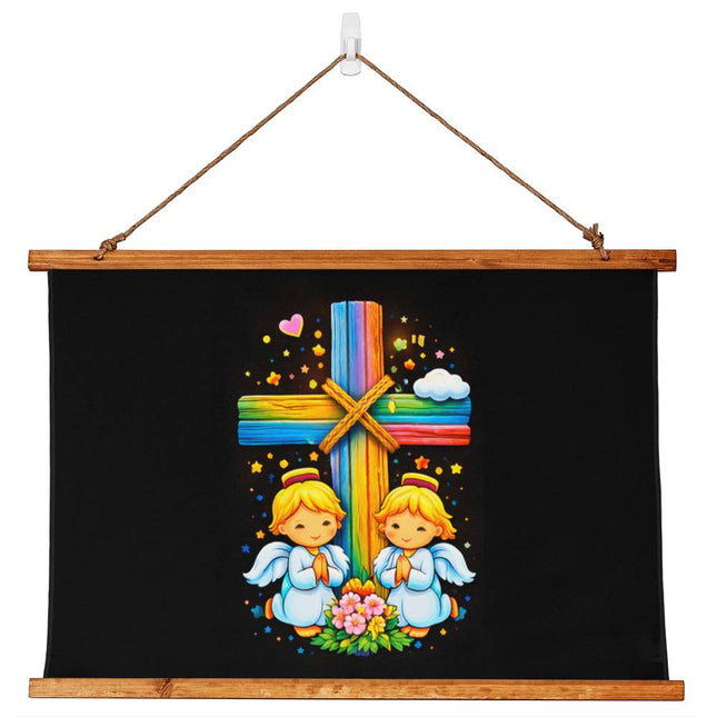 Praying Angels Wood-Framed Wall Tapestry – Christian Gift for Kids