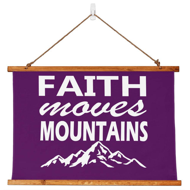 Faith Moves Mountains Wood Framed Wall Tapestry | Purple | 36x26 Horizontal