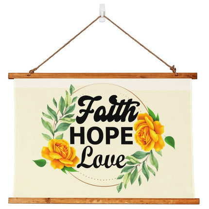 Faith Hope Love Wood Framed Wall Tapestry | Yellow Roses | 36x26 Horizontal