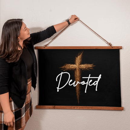 Devoted Cross Wood-Framed Wall Tapestry (Horizontal) – Christian Gift for Men