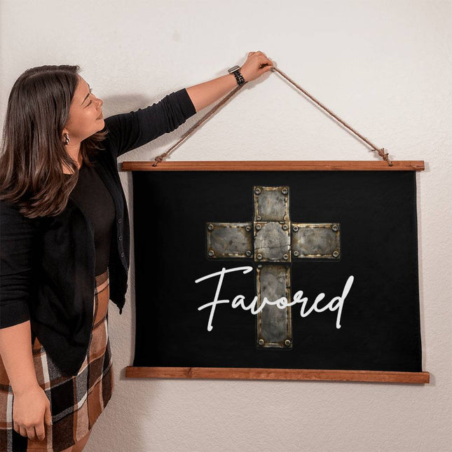 Favored Cross Wood-Framed Wall Tapestry (Horizontal) – Christian Gift for Men