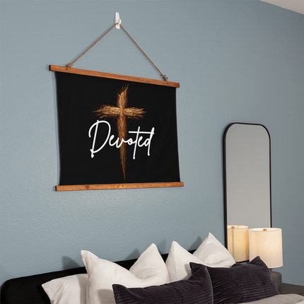 Devoted Cross Wood-Framed Wall Tapestry (Horizontal) – Christian Gift for Men