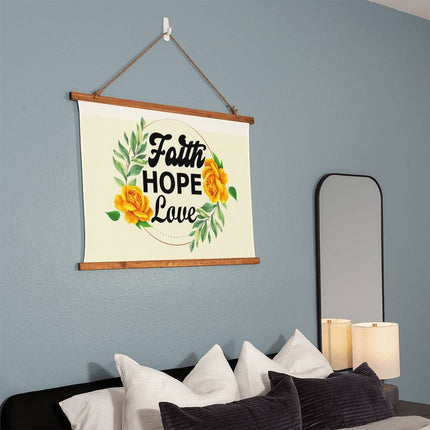 Faith Hope Love Wood Framed Wall Tapestry | Yellow Roses | 36x26 Horizontal