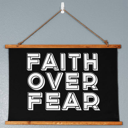 Faith Over Fear Wood Framed Wall Tapestry | Black | 36x26 Horizontal