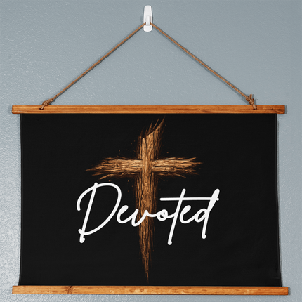 Devoted Cross Wood-Framed Wall Tapestry (Horizontal) – Christian Gift for Men