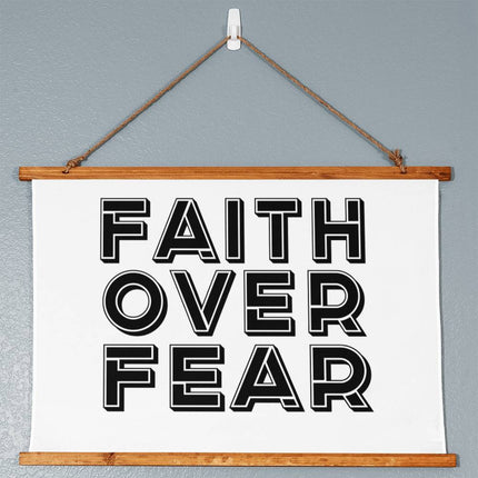 Faith Over Fear Wood Framed Wall Tapestry | Black Outline Text | 36x26 Horizontal